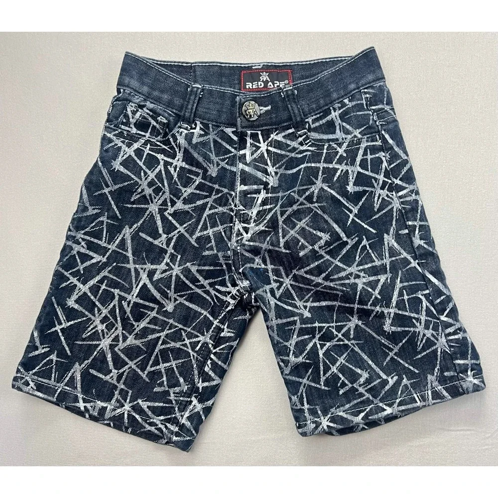 Red Ape Boy Blue Denim Shorts Graffiti Print Chicago Bulls 23 Graphic Red Ape 5M